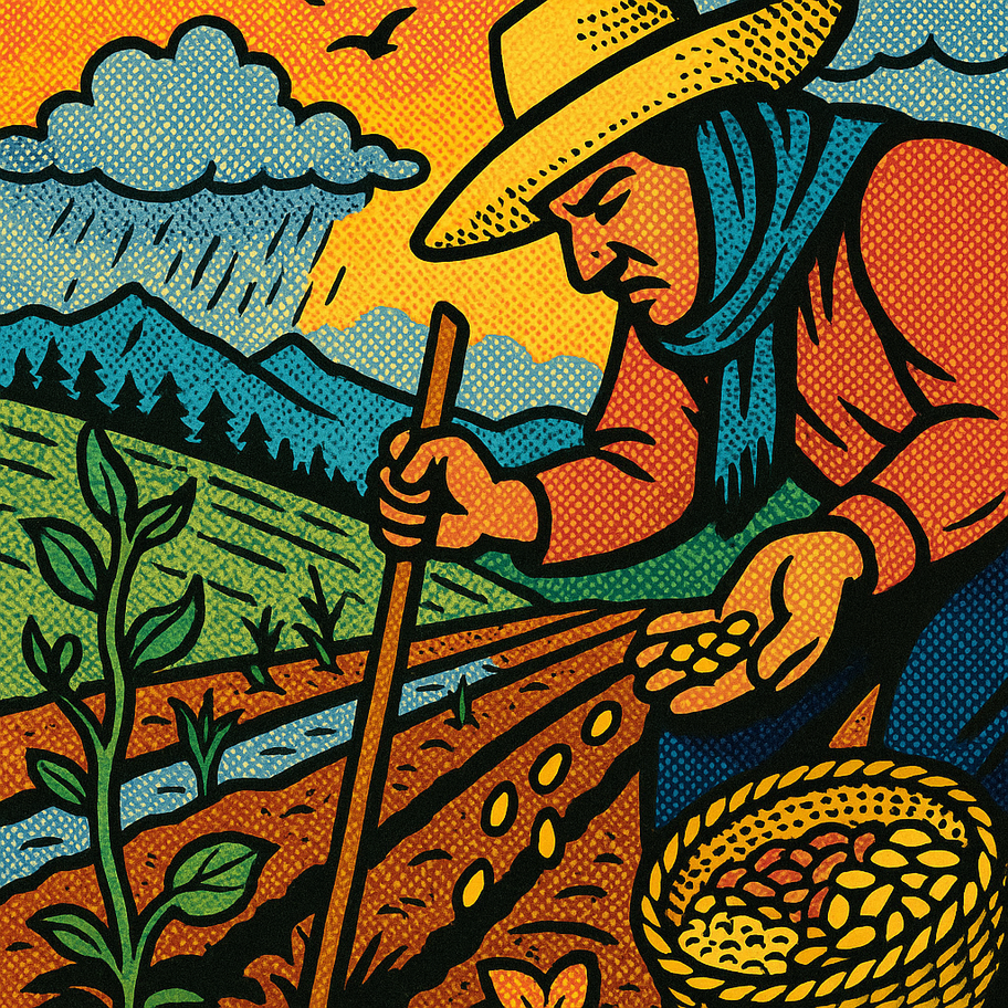 Milpa de temporal recién sembrada con maíz, frijol y calabaza